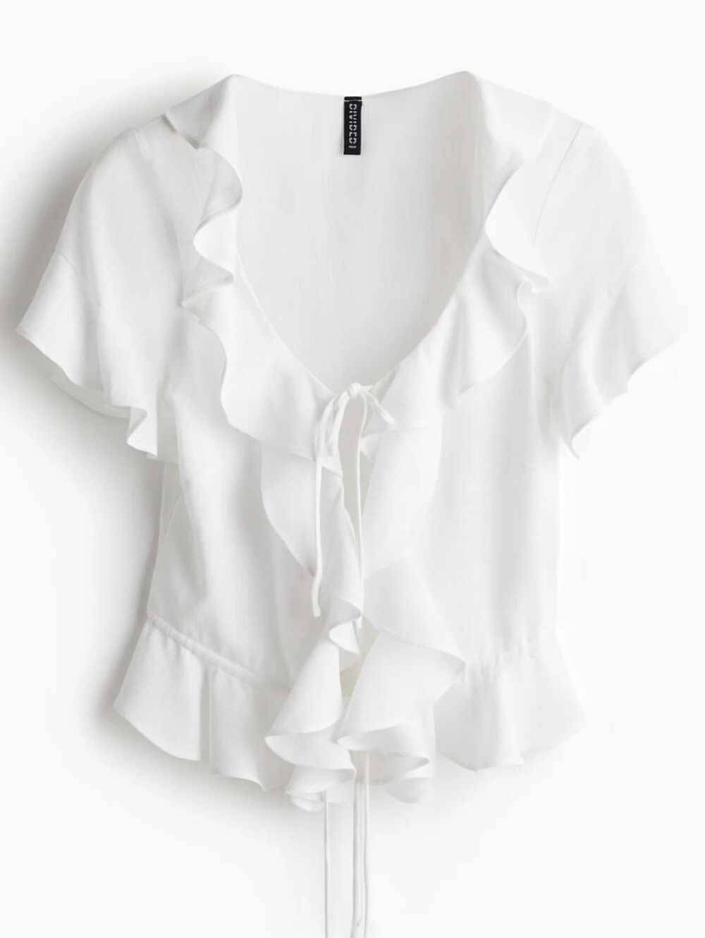H&M White Ruffle Tie-Front Flutter Sleeve Blouse NWOT Size Small
